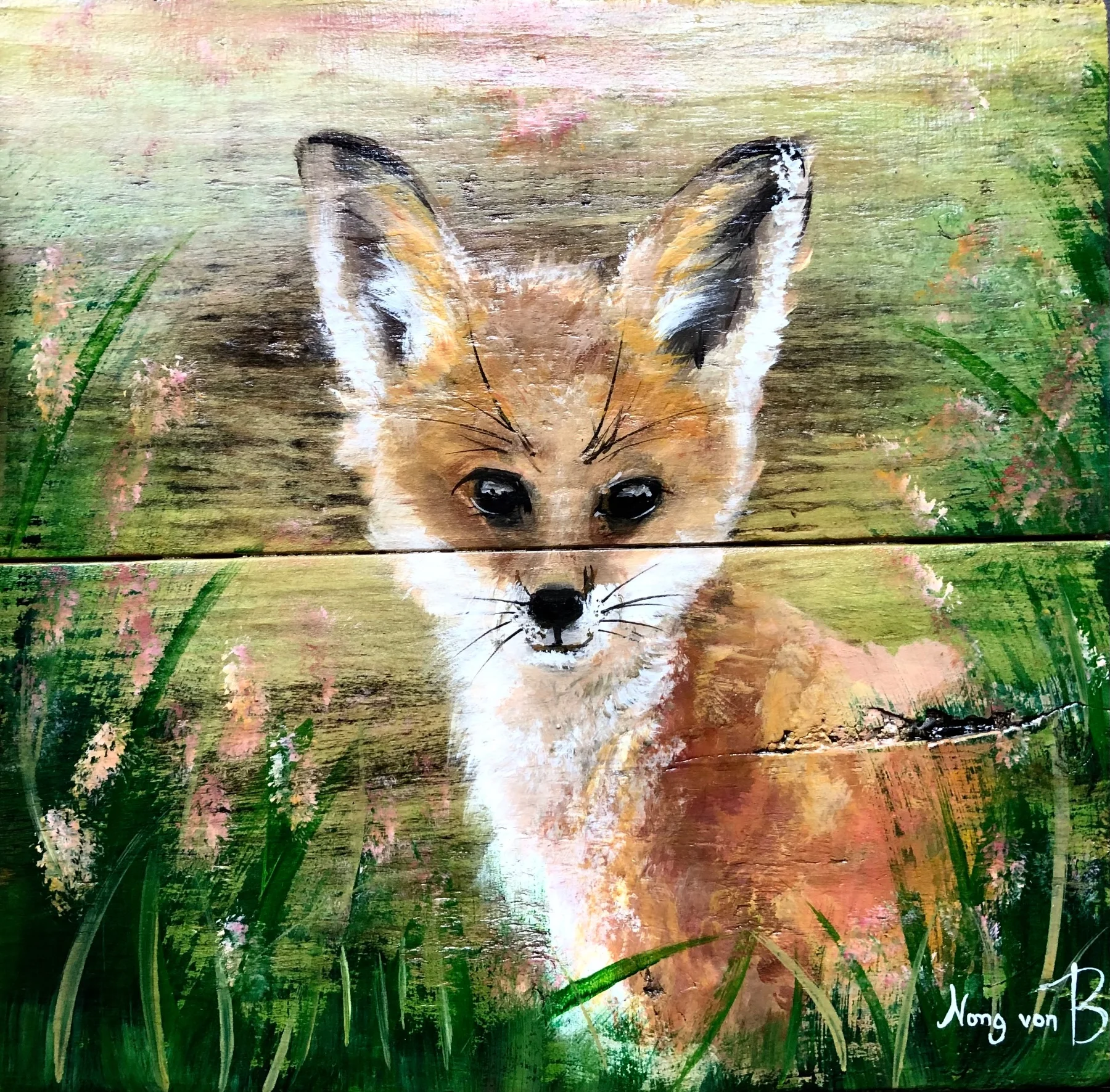 Fox on reclaimed wood